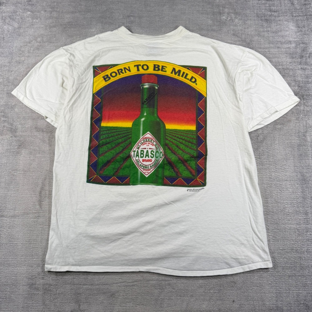 Tabasco Jalapeno Shirt Mens XL White Born To Be Mild Vintage Single Stitch Promo